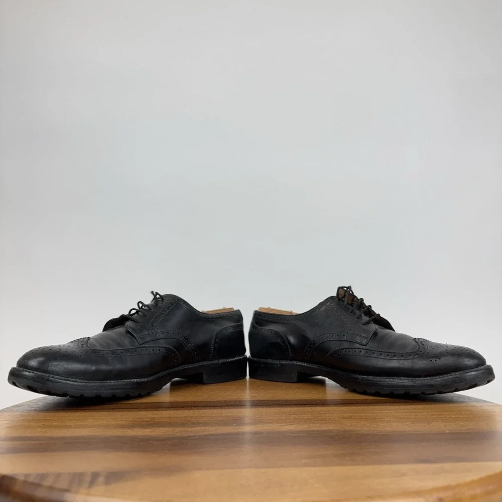 Mens Salvatore Ferragamo Black Leather Vintage Wingtip Eyelet Oxfords Size 9.5 D